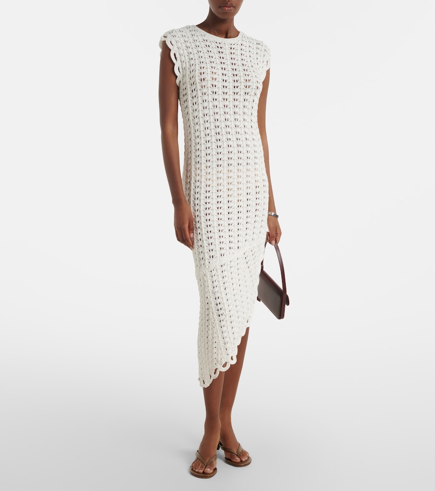 Loulou de Saison Malena asymmetric scalloped crochet midi dress