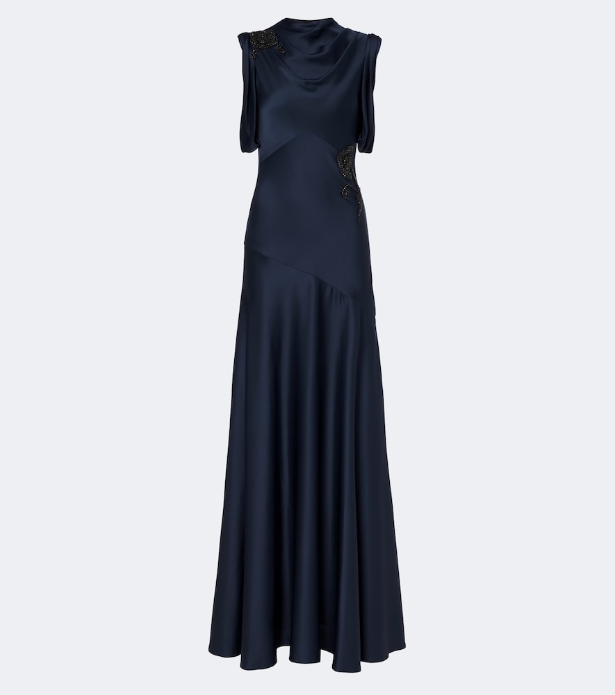 Erdem Women's Blue Draped Embellished Satin Cady Gown UK Size 6 - Mytheresa