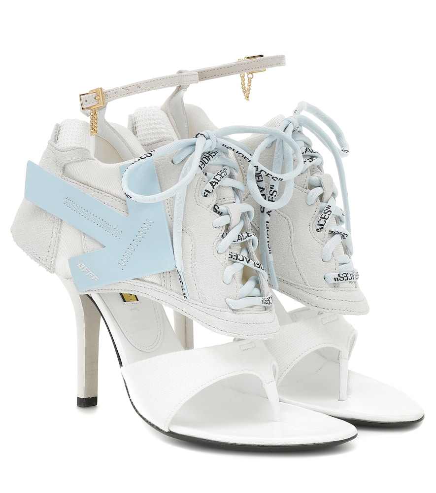 Off-white Heeled Runner Leather Sandals In White