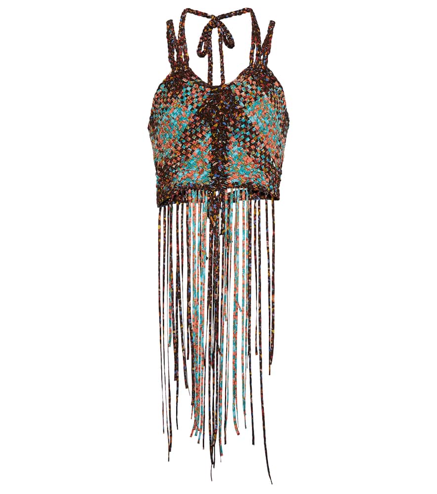 Chloé Printed fringed woven silk crop top
