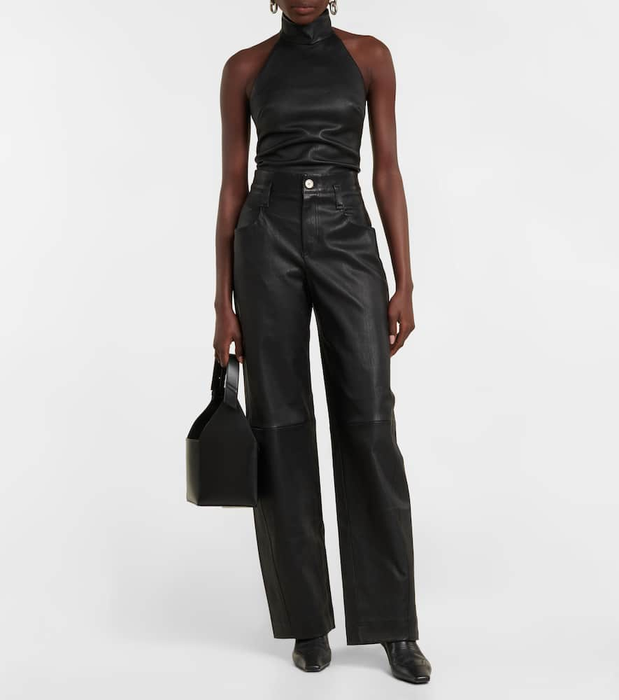 Shop Stouls Cassidy High-rise Wide-leg Suede Pants In Noir