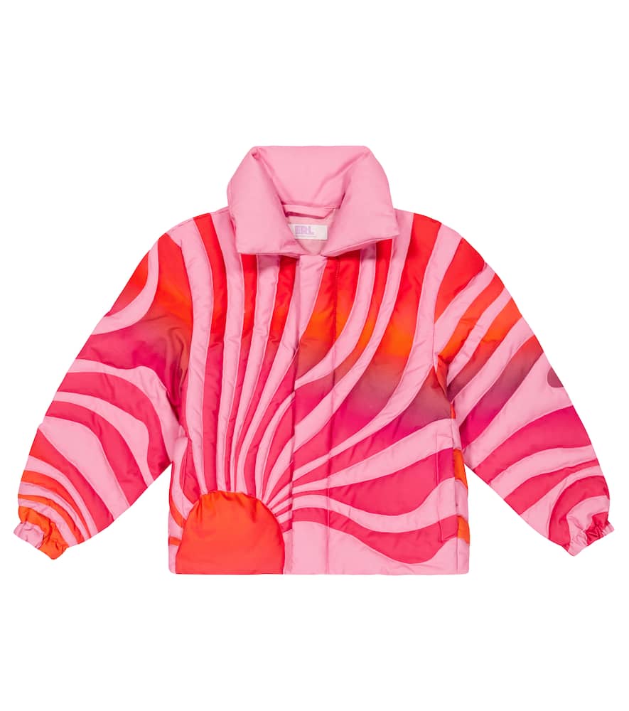 Erl Printed Cotton Down Jacket In Pink
