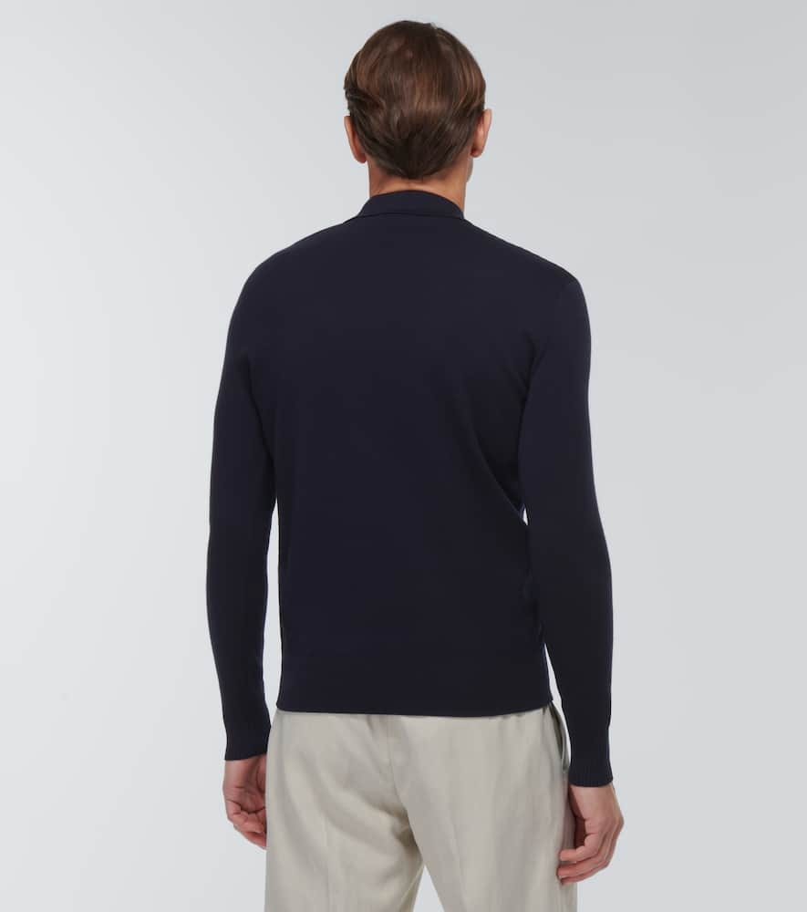 Shop Loro Piana Buttonless Wool Polo Shirt In Blue Navy