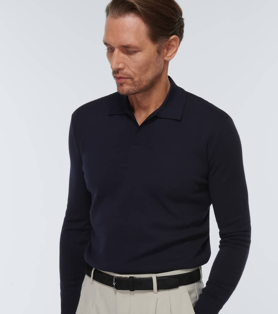 Shop Loro Piana Buttonless Wool Polo Shirt In Blue Navy