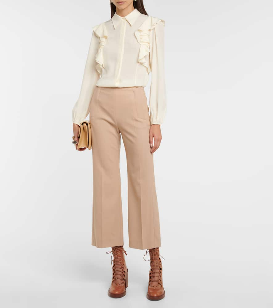 Shop Chloé High-rise Flared Culottes In Beige