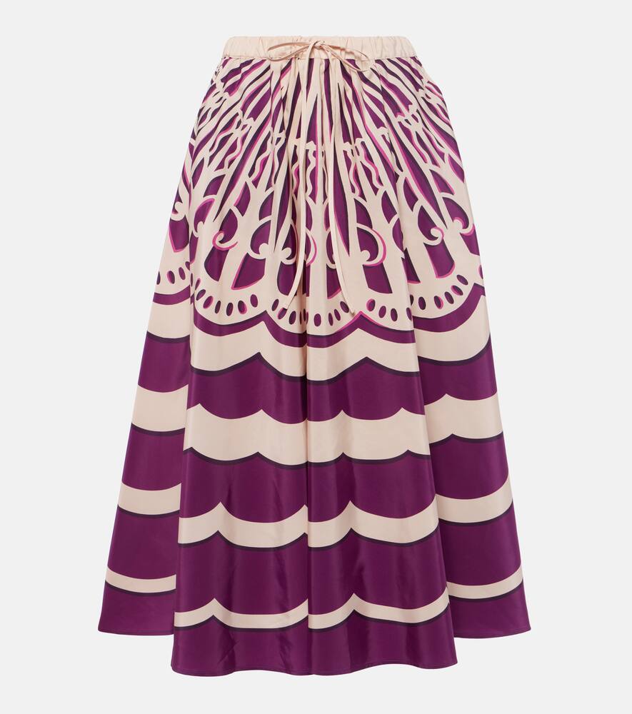 La Doublej Fans-print Drawstring Midi Skirt In Lila