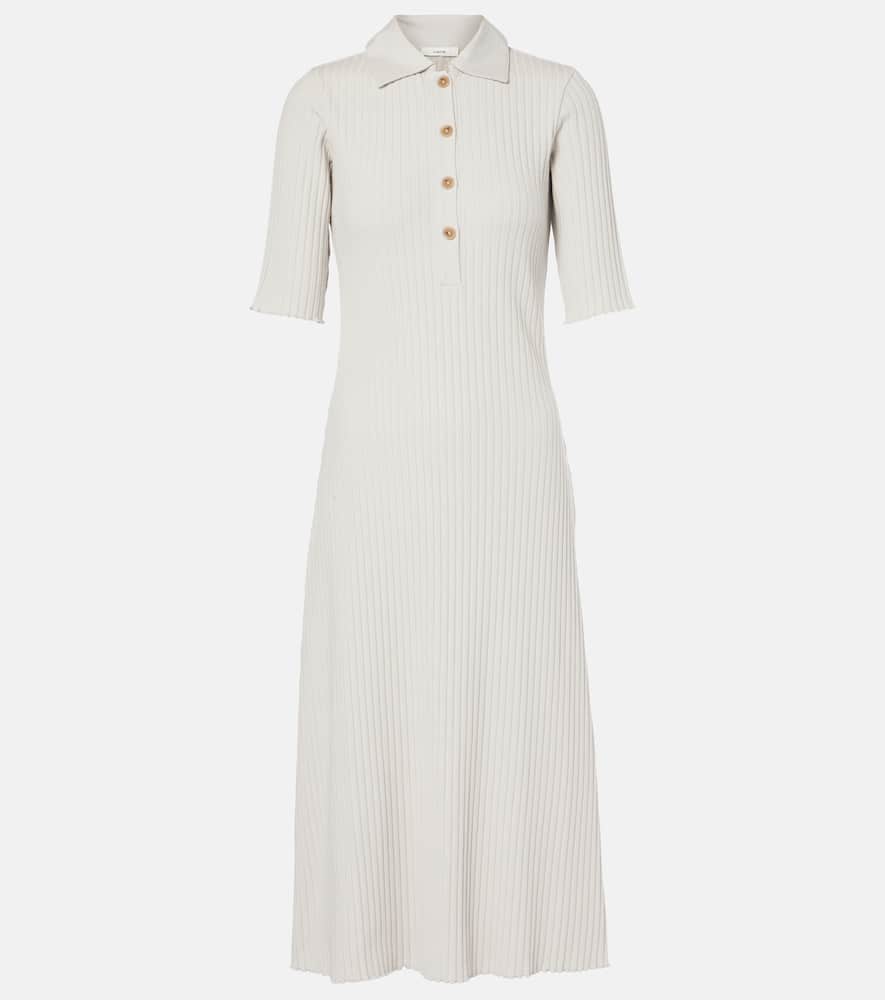 Vince Ribbed-knit cotton-blend polo dress