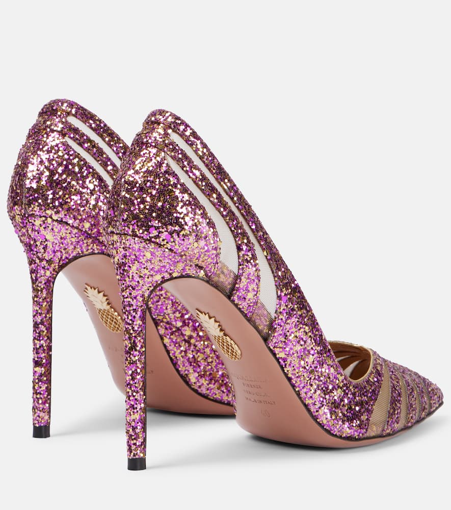 AQUAZZURA THE SPY 105 GLITTER MESH PUMPS