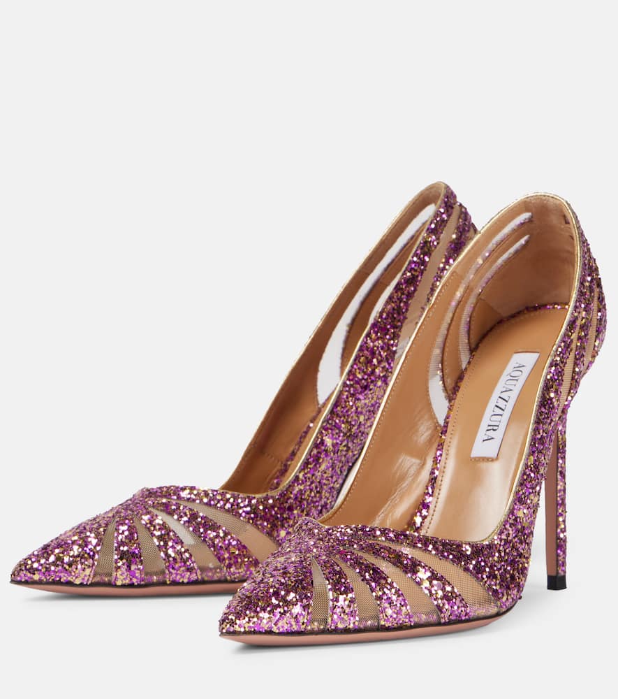 AQUAZZURA THE SPY 105 GLITTER MESH PUMPS