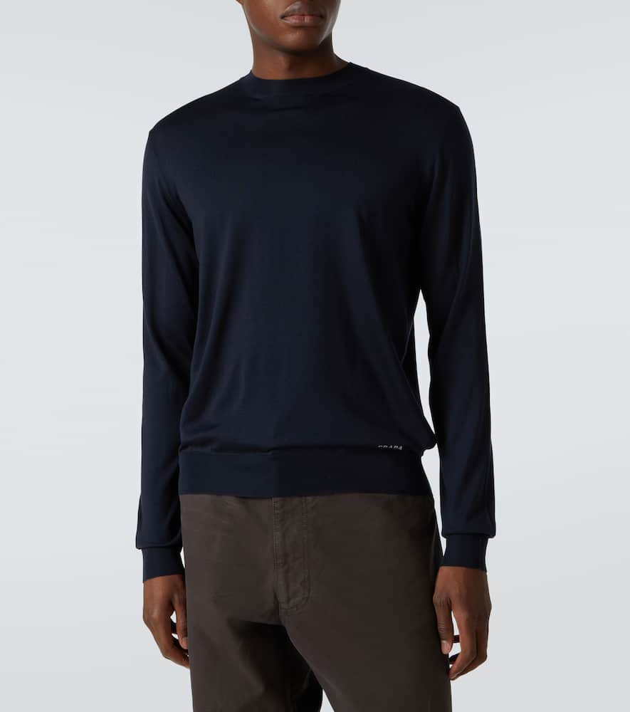 Prada Logo Patch Silk Crewneck Sweater In Black
