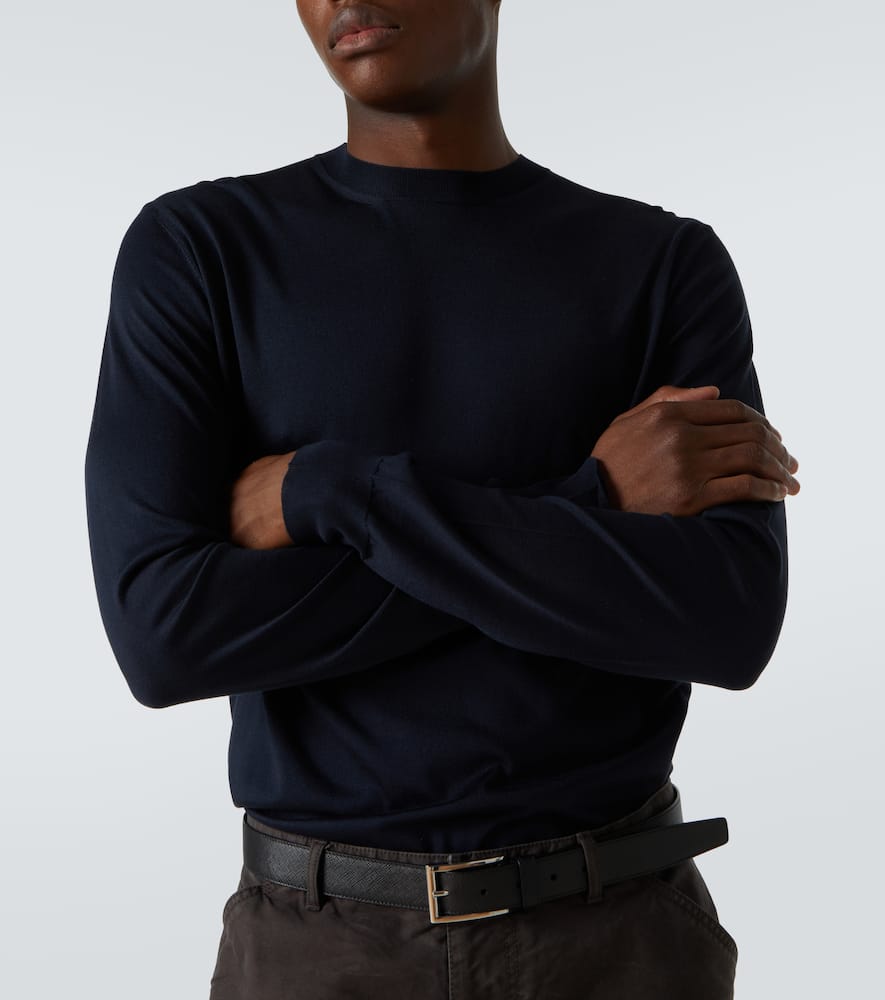 Prada Logo Patch Silk Crewneck Sweater In Black