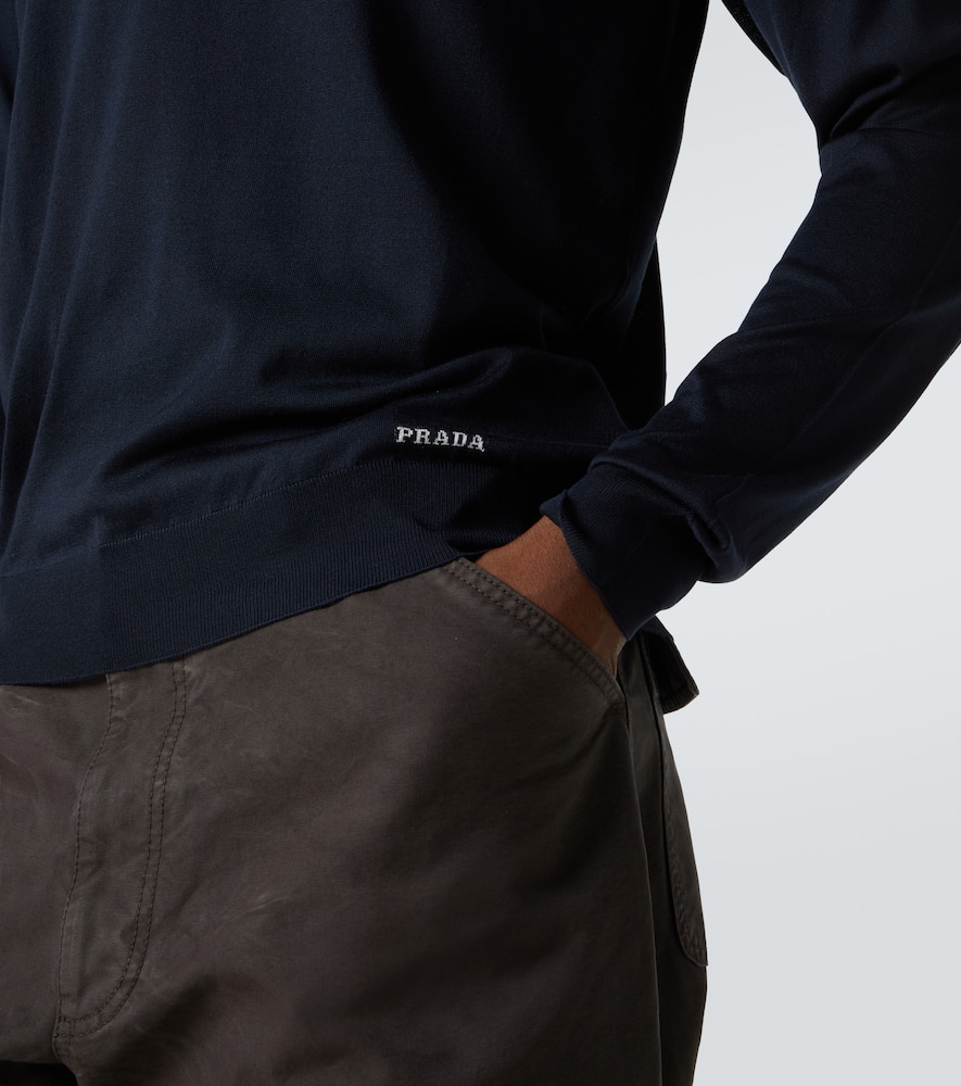 Prada Logo Patch Silk Crewneck Sweater In Black