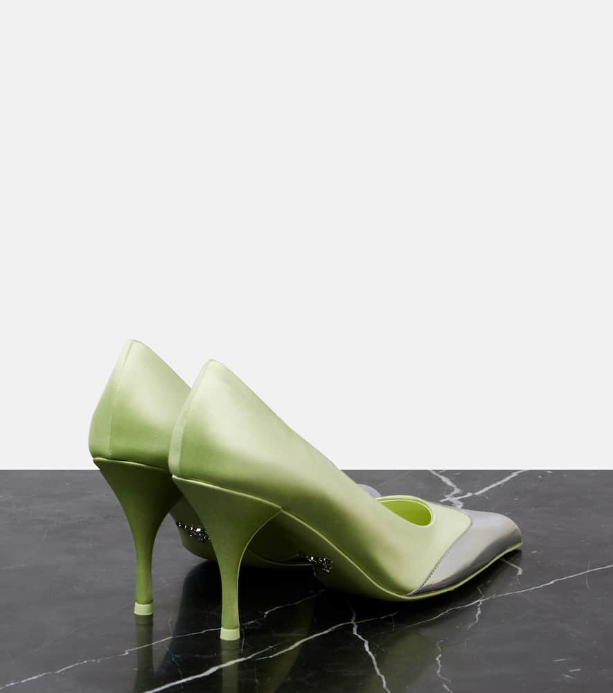 Prada Satin Metallic Leather Cap Toe Pumps In Green