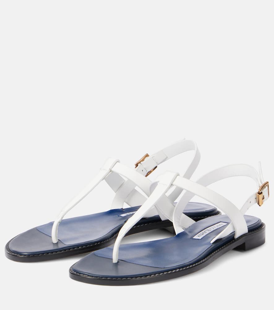 Manolo Blahnik Hata Leather Thong Sandals In Red