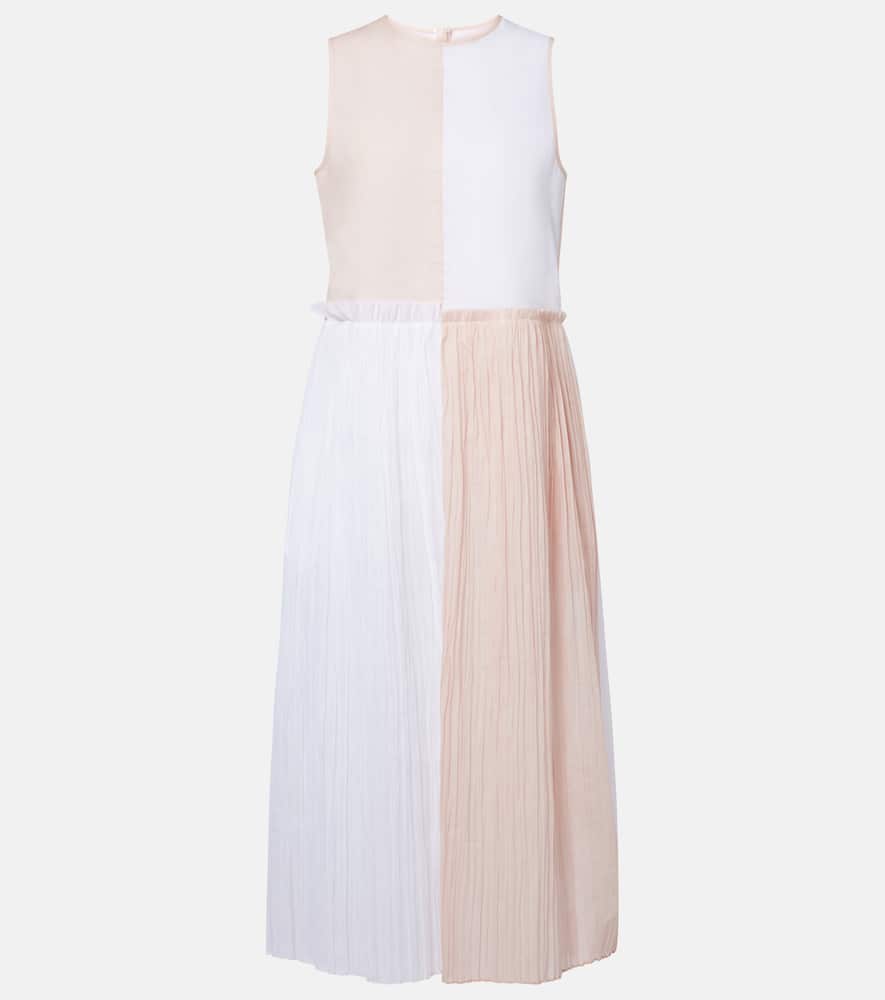 Jil Sander Pleated Cotton Organza Muslin Midi Dress In Pink