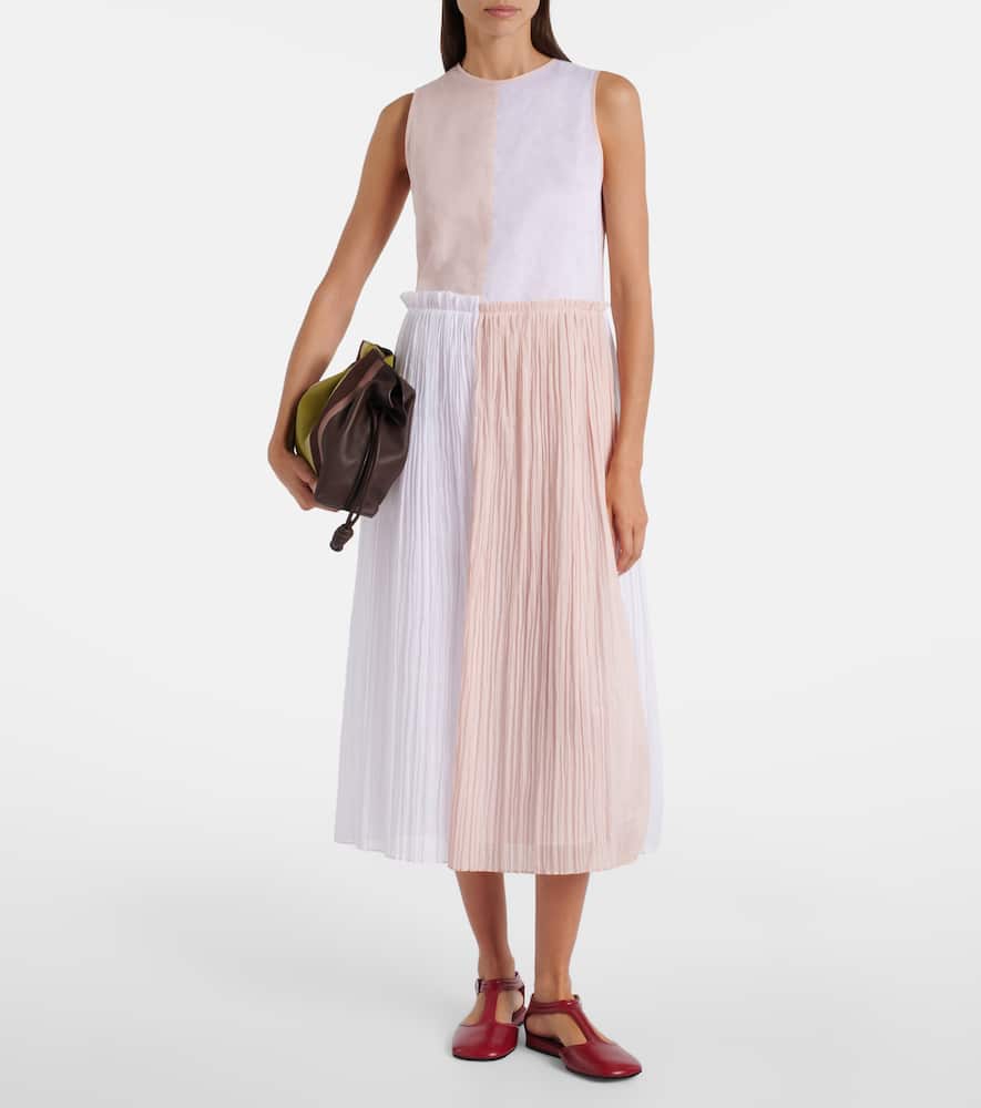 Jil Sander Pleated Cotton Organza Muslin Midi Dress In Animal Print