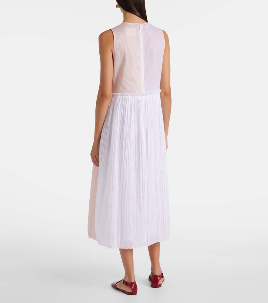 Jil Sander Pleated Cotton Organza Muslin Midi Dress In Animal Print