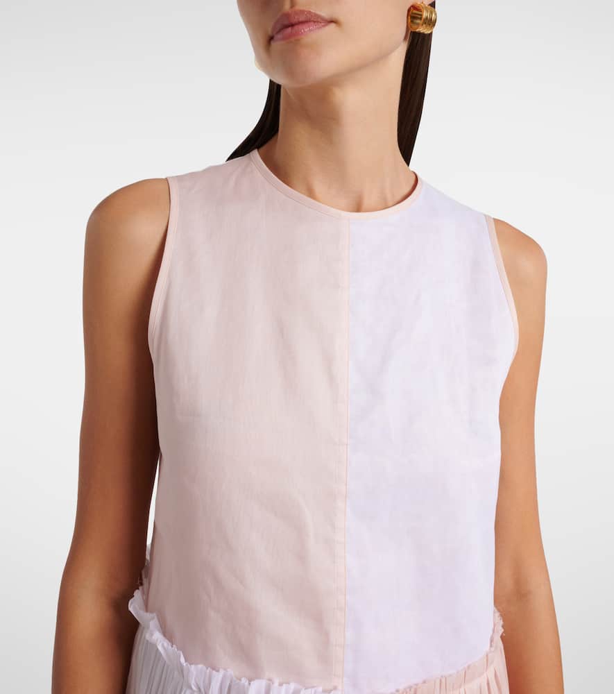 Jil Sander Pleated Cotton Organza Muslin Midi Dress In Animal Print