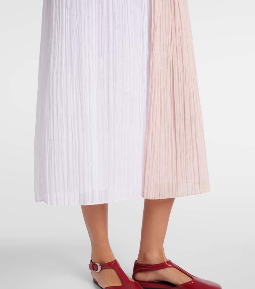 Jil Sander Pleated Cotton Organza Muslin Midi Dress In Animal Print