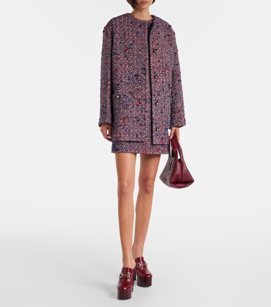 Gucci Womens Blue Red Mc Boucle-texture Round-neck Wool-blend Jacket In Purple