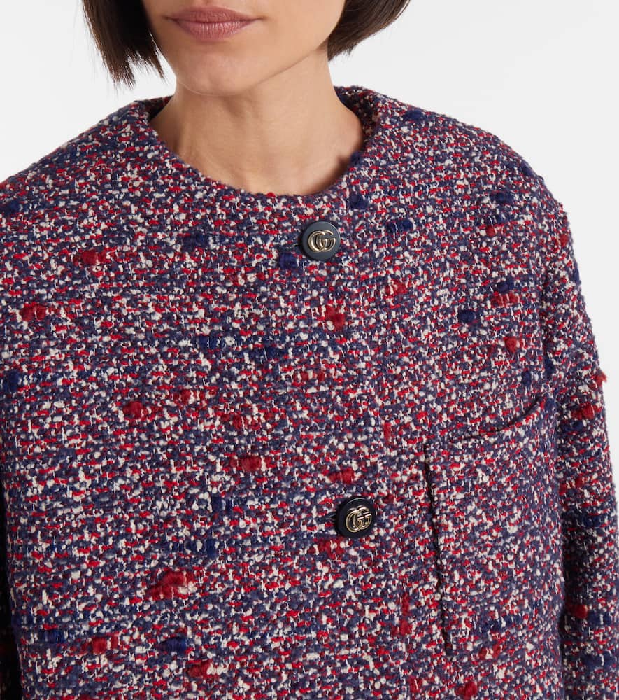 Gucci Womens Blue Red Mc Boucle-texture Round-neck Wool-blend Jacket In Purple
