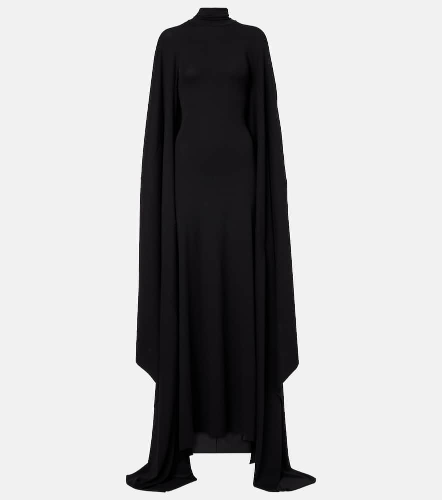 Caped turtleneck jersey gown