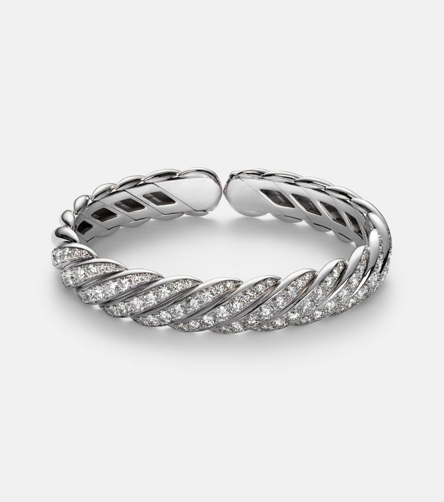 David Yurman Sculpted Cable Flex 18kt White Gold Bracelet With Diamonds In Metallic