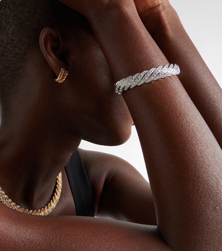 David Yurman Sculpted Cable Flex 18kt White Gold Bracelet With Diamonds In Metallic