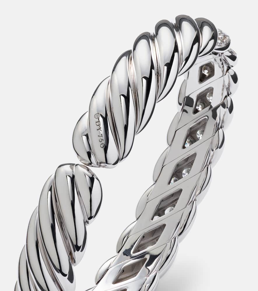 David Yurman Sculpted Cable Flex 18kt White Gold Bracelet With Diamonds In Metallic