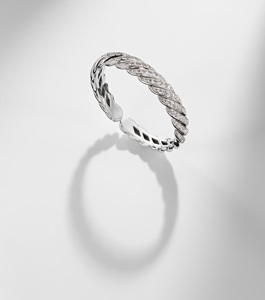 David Yurman Sculpted Cable Flex 18kt White Gold Bracelet With Diamonds In Metallic