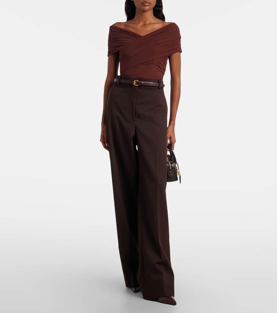 Sir Jacques Gathered Off-shoulder Bodysuit In Brown