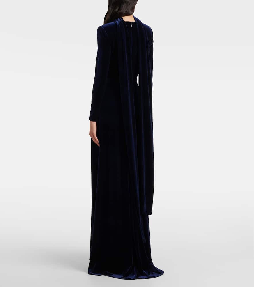 Monique Lhuillier Belted Velvet Gown In Blue