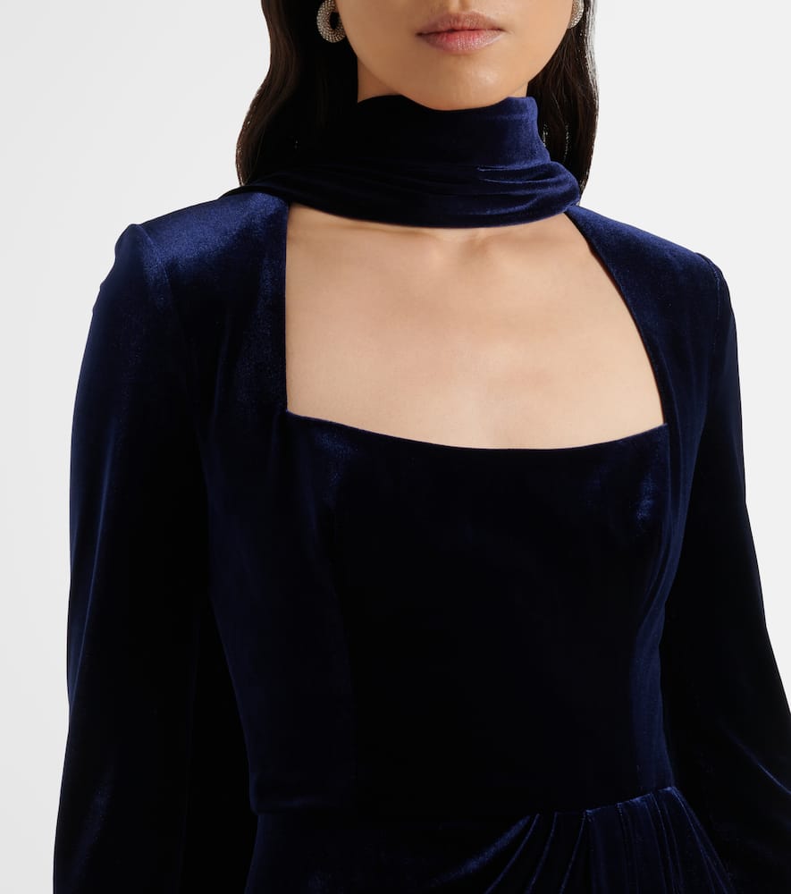 Monique Lhuillier Belted Velvet Gown In Blue