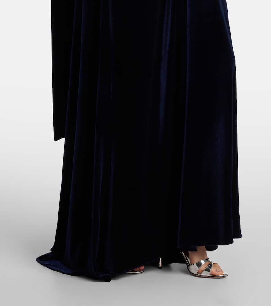 Monique Lhuillier Belted Velvet Gown In Blue