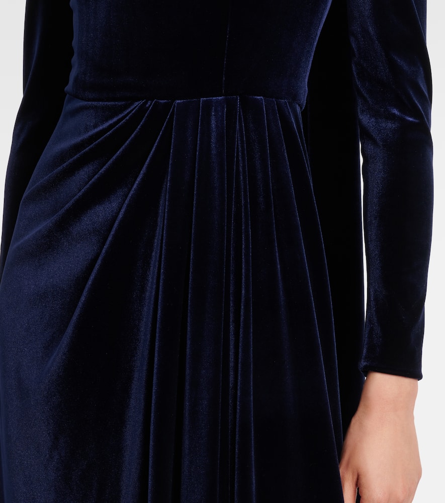 Monique Lhuillier Belted Velvet Gown In Blue