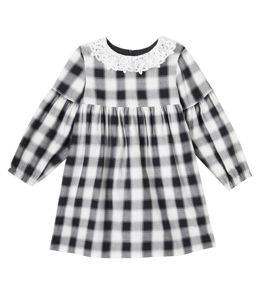 Tartine Et Chocolat Lace-trimmed Checked Cotton Dress In Black