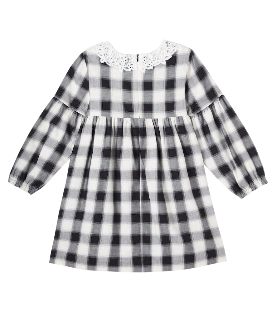 Tartine Et Chocolat Lace-trimmed Checked Cotton Dress In Black