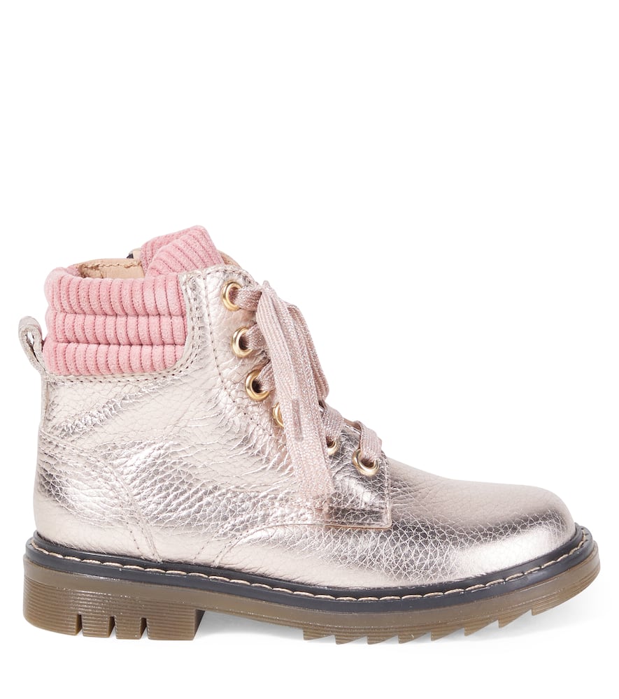 Pom D'api Metallic Leather Lace-up Boots In Pink