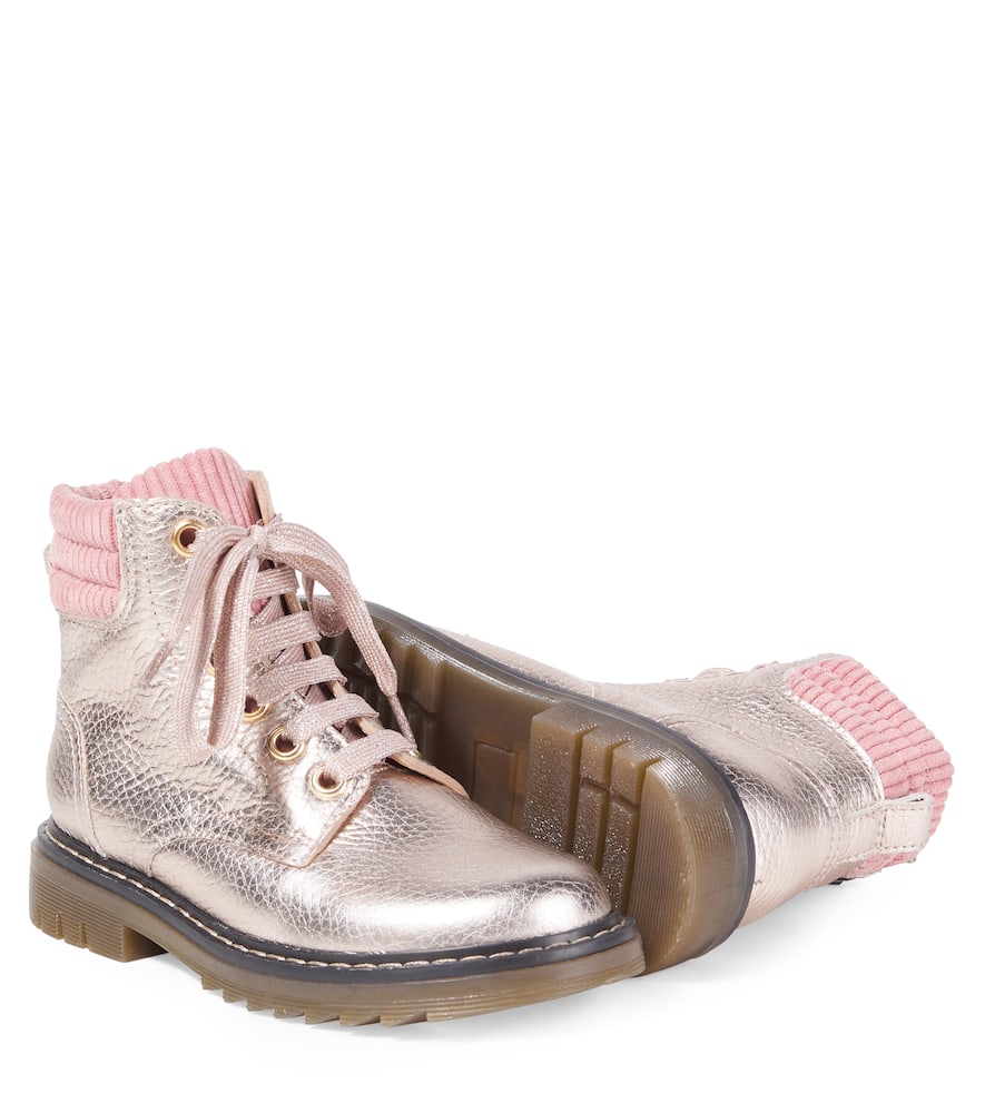 Pom D'api Metallic Leather Lace-up Boots In Pink