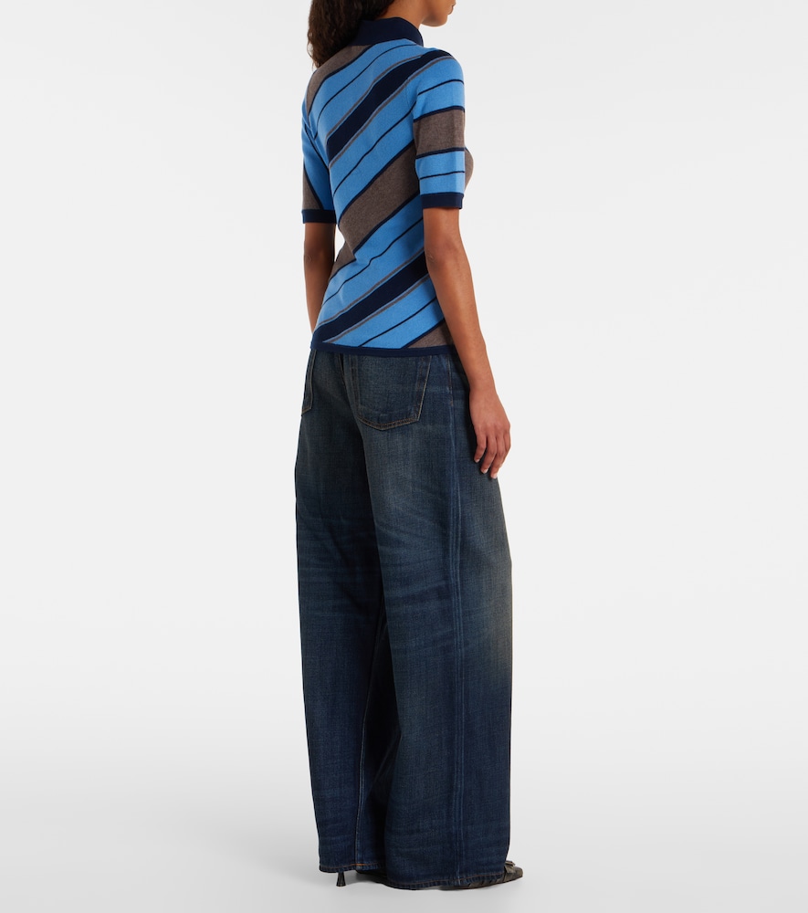 Ribbed-Knit Striped Polo