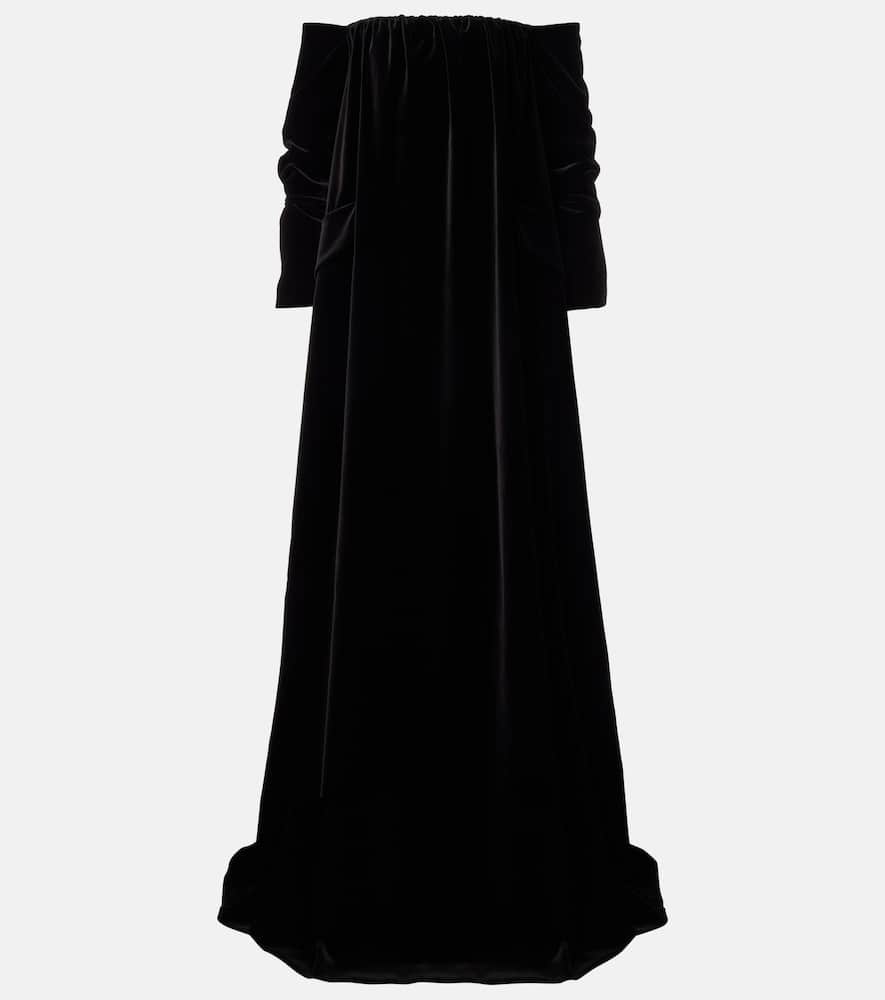 Max Mara Open-back Cotton Velvet Gown In Black