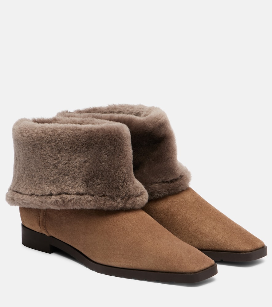 Totême Ankle Boots Aus Veloursleder Mit Shearling In Animal Print
