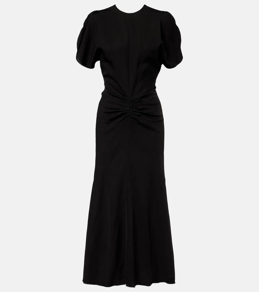 Victoria Beckham Gathered Waist Midi Dress Dark Olive In Black
