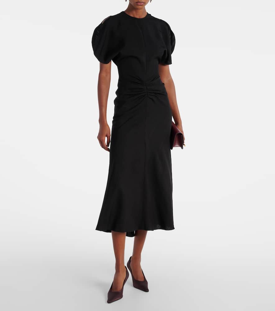 Victoria Beckham Gathered Waist Midi Dress Dark Olive In Black