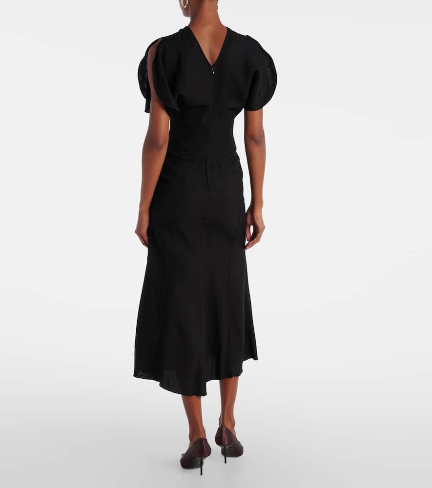 Victoria Beckham Gathered Waist Midi Dress Dark Olive In Black