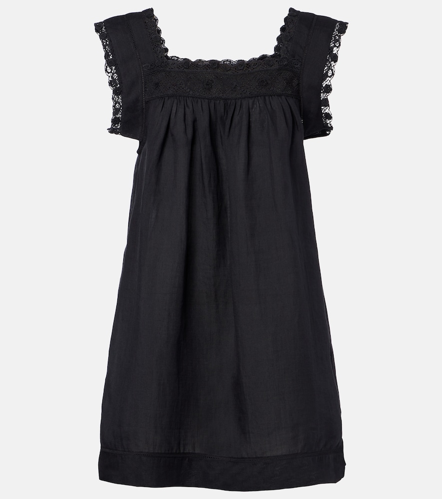 Doen Dôen Almadia Lace-trimmed Ramie Minidress In Black