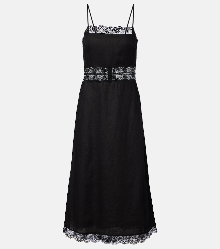 Abito midi Amalina in lino con pizzo