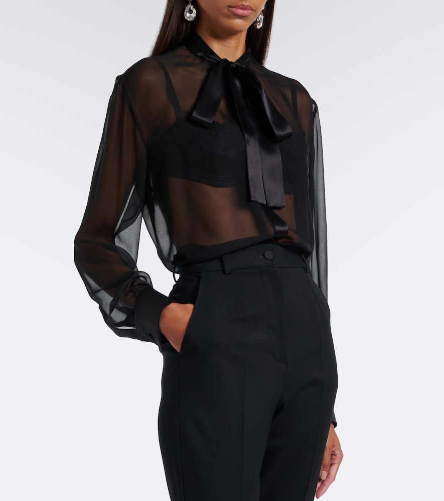 Dolce&Gabbana Sheer Tie-Neck Silk Chiffon Blouse