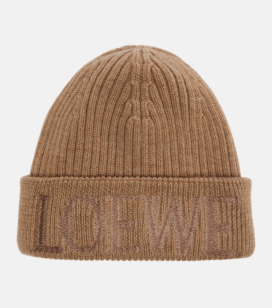 Logo Embroidered Ribbed-Knit Wool Beanie