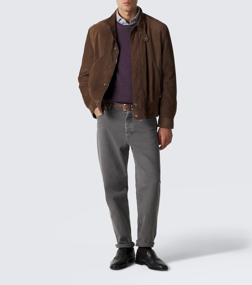 Leather-Trimmed Straight Jeans